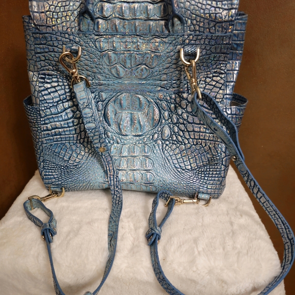 Iridescent Blue Crocodile-Embossed Backpack - Picture 4 of 11